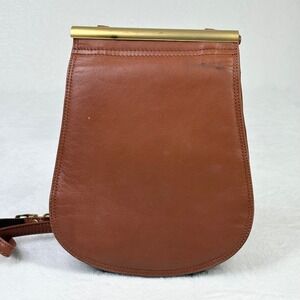 Brio Brown Leather Shoulder Bag Brass Hardware 80s Italy Saddle‎ Crossbody VTG
